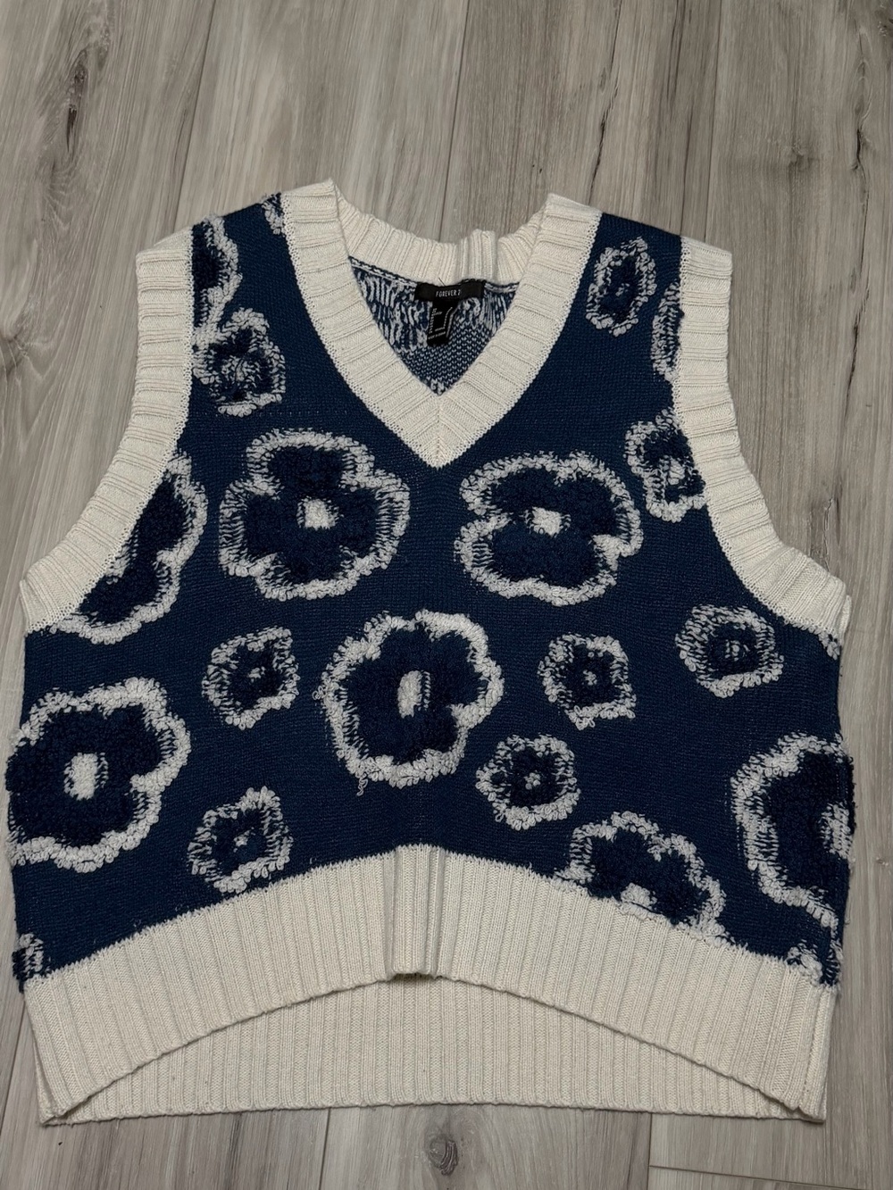 Forever 21 Navy and Cream Floral Sweater Vest